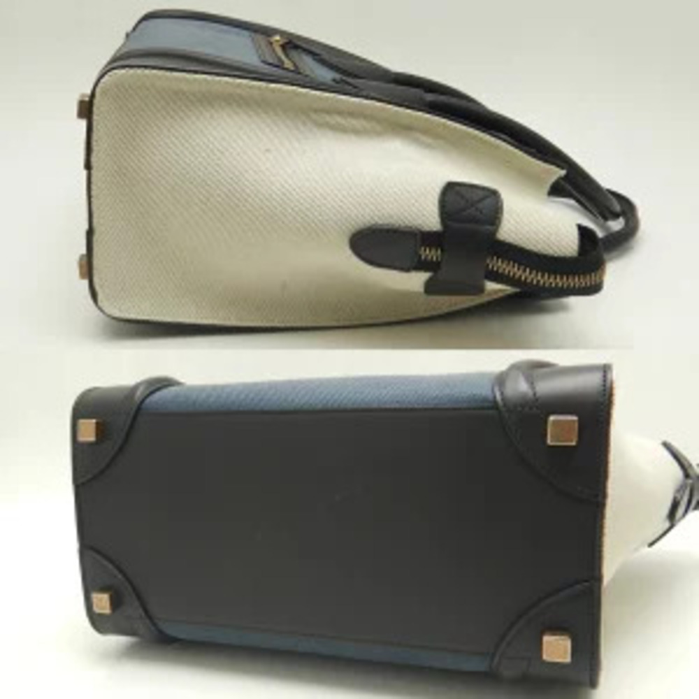 Celine Luggage Shoulder Bag Canvas Leather Black Navy Blue Natural - Picture 4 of 8